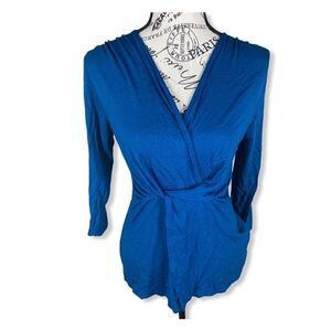 Loveappella v-neck side twist jersey top- XS